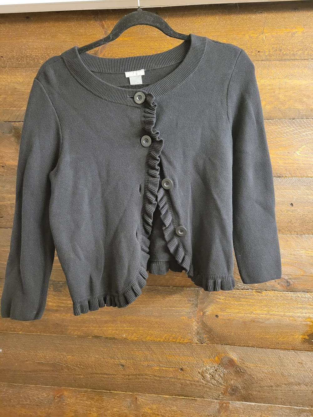 Ann Taylor Black Ruffle-Trim Cardigan